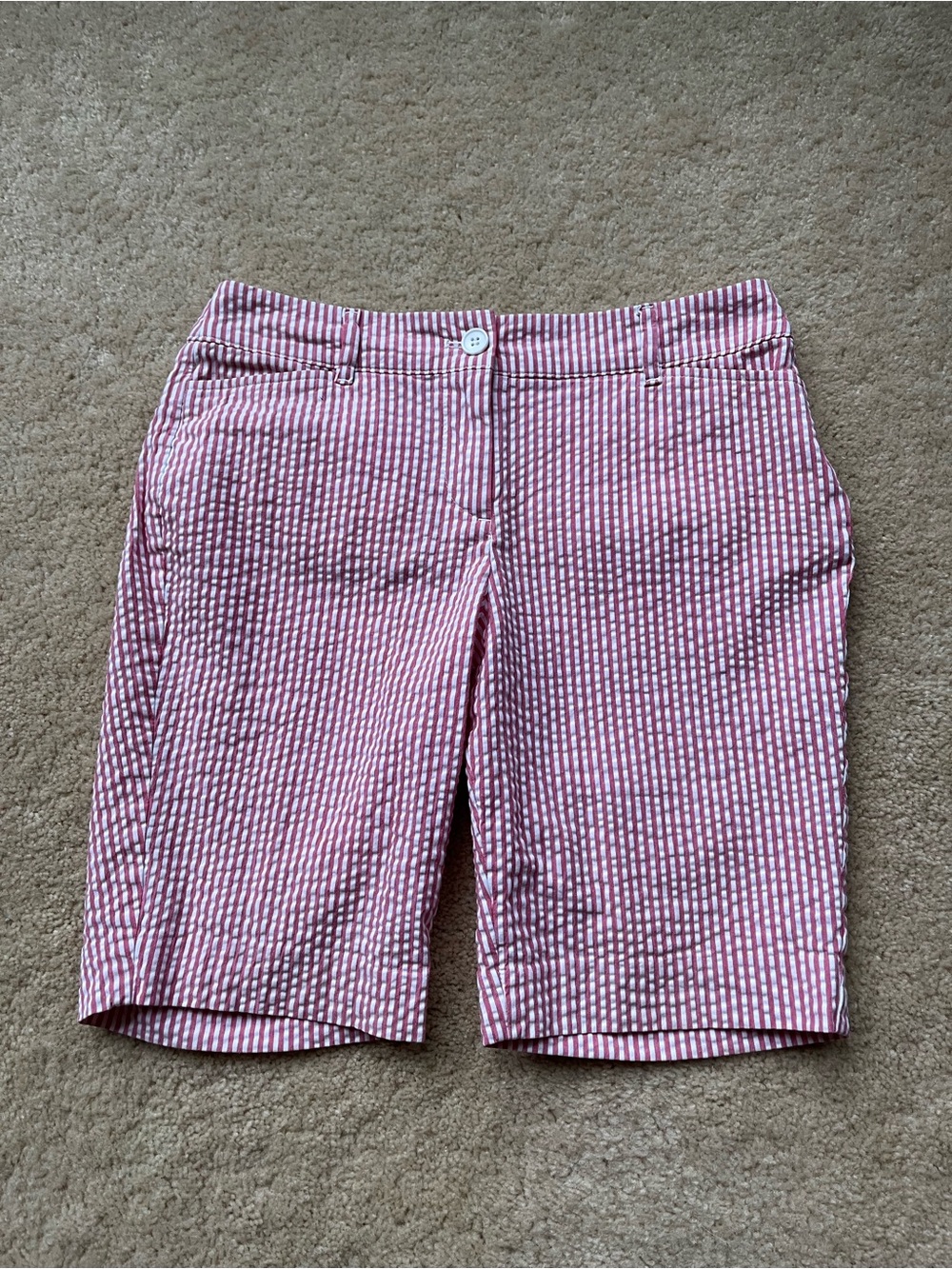 Talbots Pink & White Seersucker Bermuda Shorts - 2 Petite - EUC - Stretch